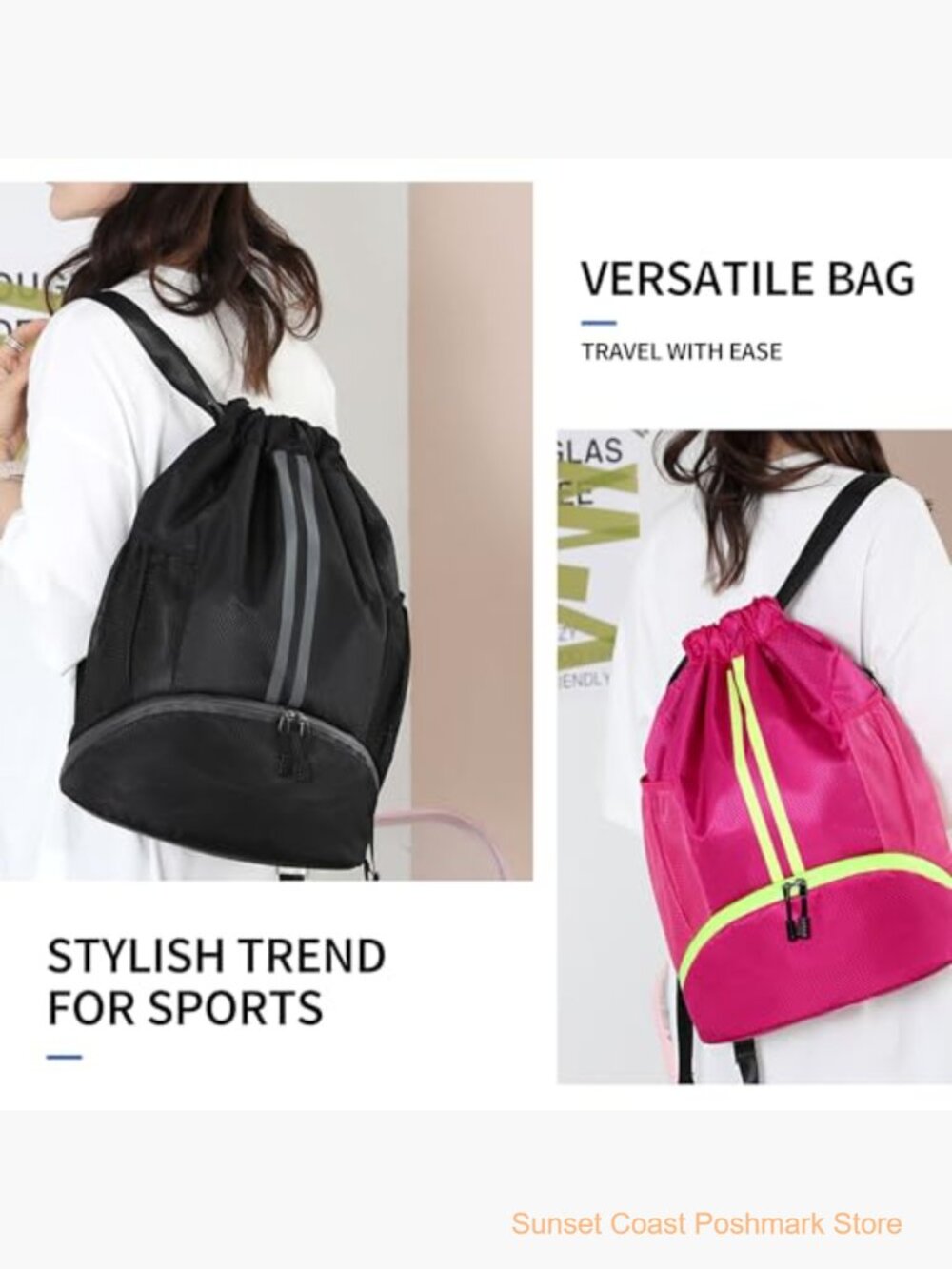Water-Resistant Drawstring Backpack with Shoe Compartment - Picture 7 of 7